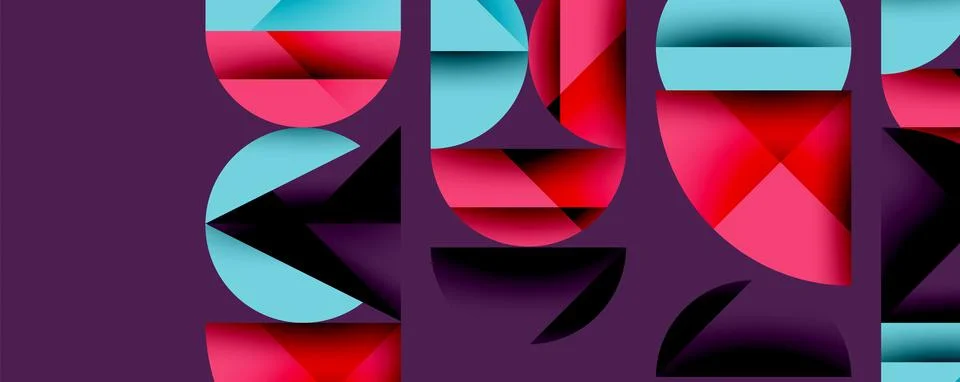 Abstract geometric pattern with intersecting circles and triangles in gradients. Stock Illustration