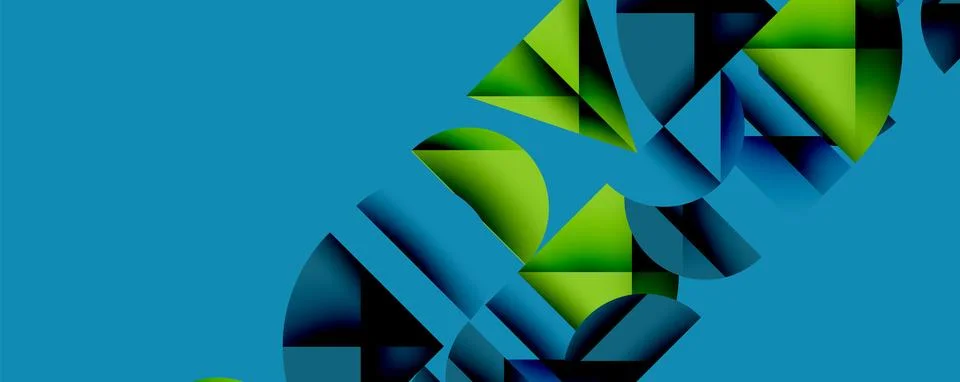 Abstract geometric pattern with intersecting circles and triangles in gradients. Ilustración de archivo