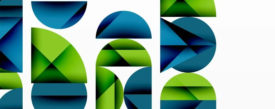 Abstract geometric pattern with intersecting circles and triangles in gradients. Stock Illustration