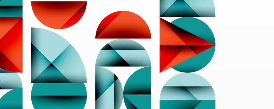 Abstract geometric pattern with intersecting circles and triangles in gradients. Illustrazione stock