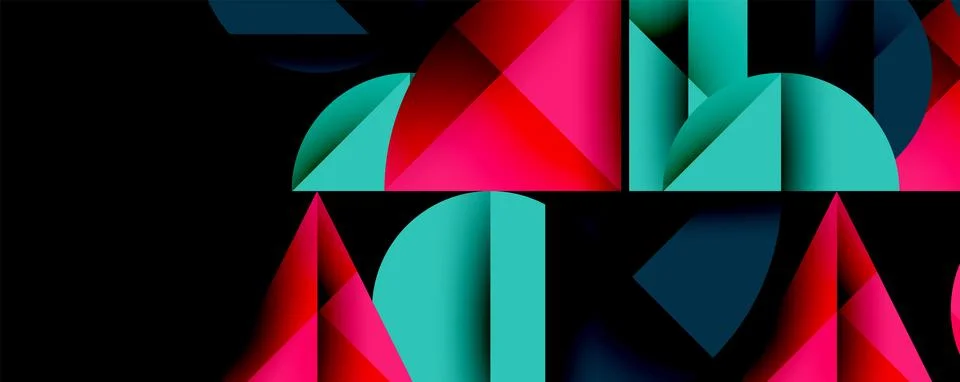 Abstract geometric pattern with intersecting circles and triangles in gradients. Illustrazione stock