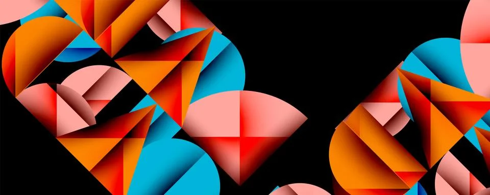 Abstract geometric pattern with intersecting circles and triangles in gradients. Ilustración de archivo
