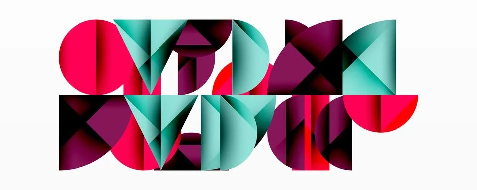 Abstract geometric pattern with intersecting circles and triangles in gradients. Illustrazione stock