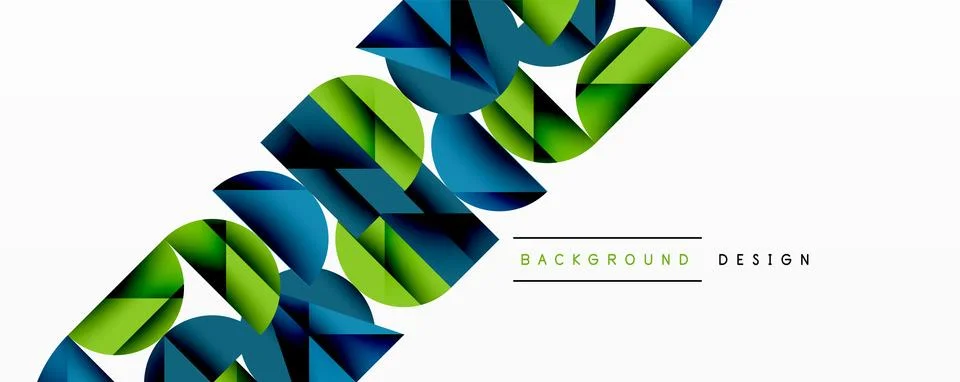 Abstract geometric pattern with intersecting circles and triangles in gradients. Illustrazione stock