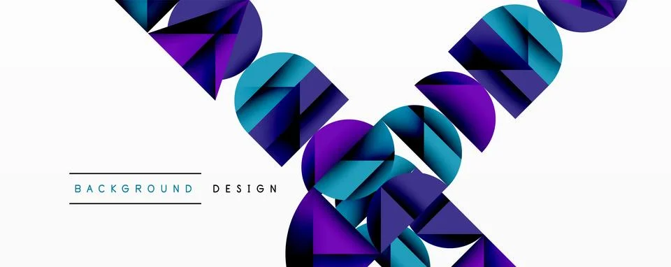 Abstract geometric pattern with intersecting circles and triangles in gradients. Illustrazione stock
