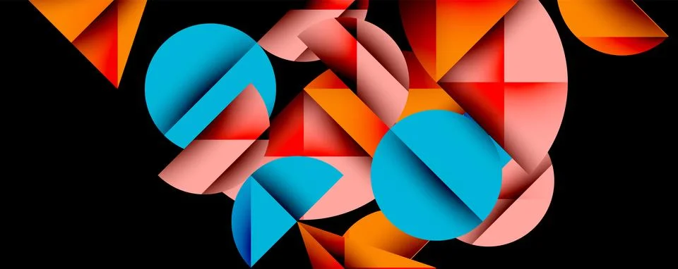 Abstract geometric pattern with intersecting circles and triangles in gradients. Illustrazione stock