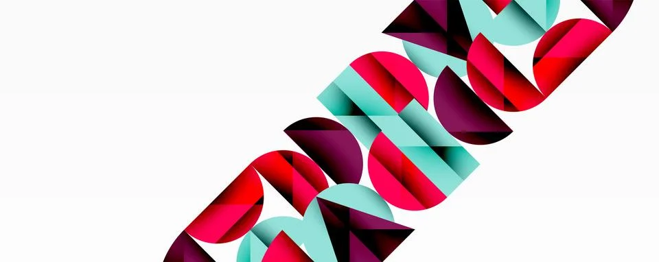 Abstract geometric pattern with intersecting circles and triangles in gradients. Illustrazione stock