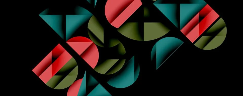 Abstract geometric pattern with intersecting circles and triangles in gradients. Stock Illustration