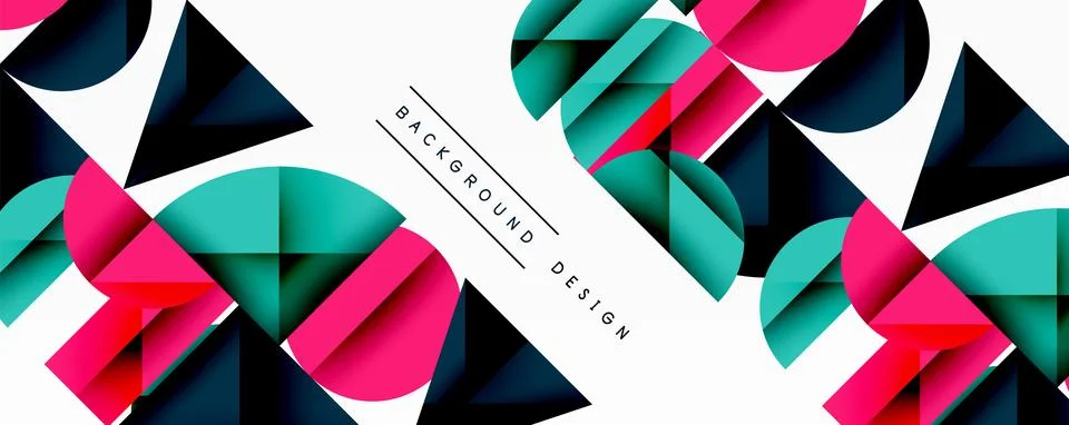 Abstract geometric pattern with intersecting circles and triangles in gradients. Illustrazione stock