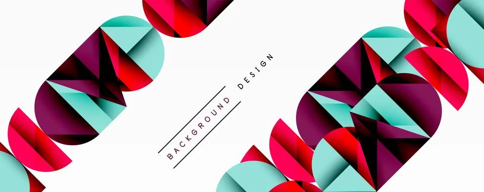 Abstract geometric pattern with intersecting circles and triangles in gradients. Illustrazione stock