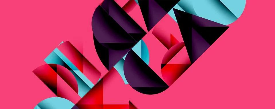 Abstract geometric pattern with intersecting circles and triangles in gradients. Stock Illustration