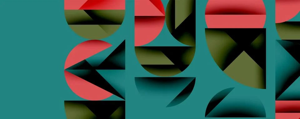 Abstract geometric pattern with intersecting circles and triangles in gradients. Stock Illustration