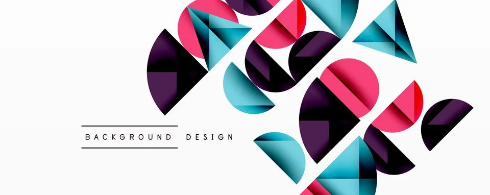Abstract geometric pattern with intersecting circles and triangles in gradients. Illustrazione stock