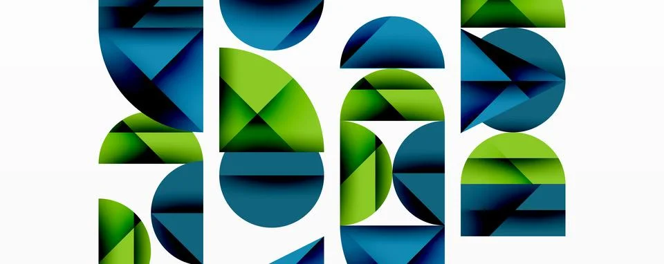 Abstract geometric pattern with intersecting circles and triangles in gradients. Ilustración de archivo