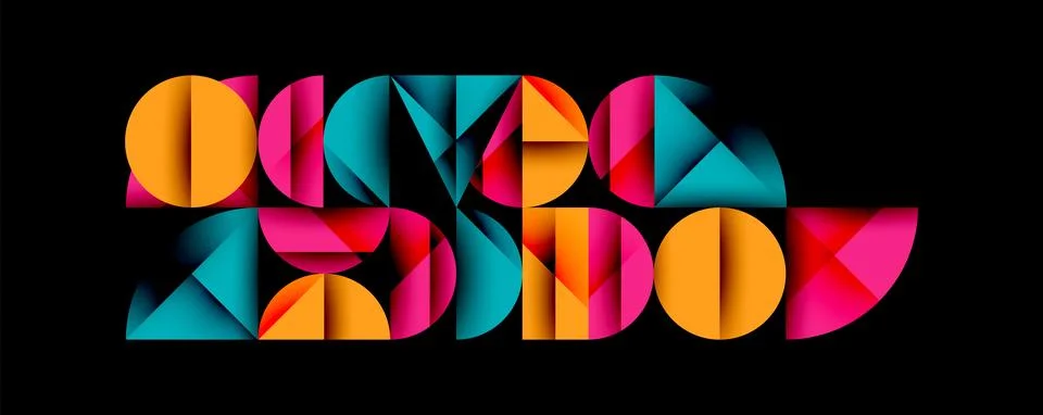 Abstract geometric pattern with intersecting circles and triangles in gradients. Illustrazione stock