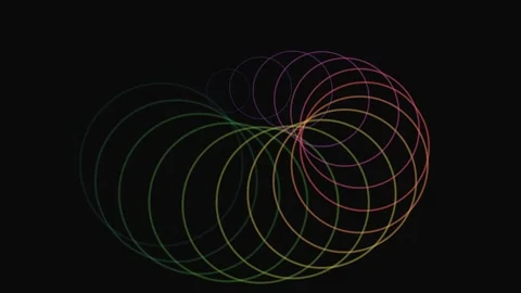 Abstract geometric pattern of intersecting neon circles on a dark background Stock Footage 339619449