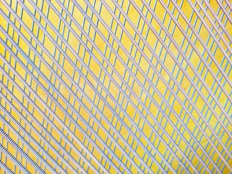 Abstract geometric pattern of intertwined copper wires on shiny gold surfac.. Stock Illustration