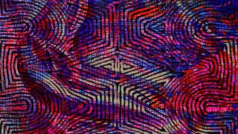 Abstract geometric pattern with intricate black line art, vibrant red, blue Stock Illustration