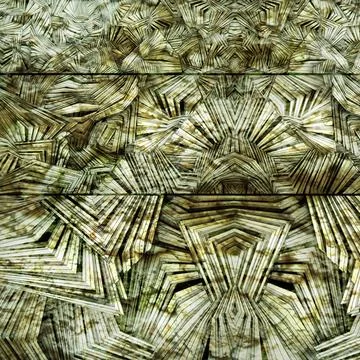 Abstract geometric pattern with intricate layers of metallic and wooden textures Stock Illustration