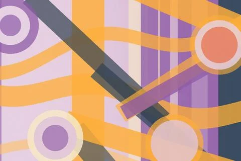 Abstract geometric pattern with layered purple, orange, and gold shapes, cr.. Stock Illustration