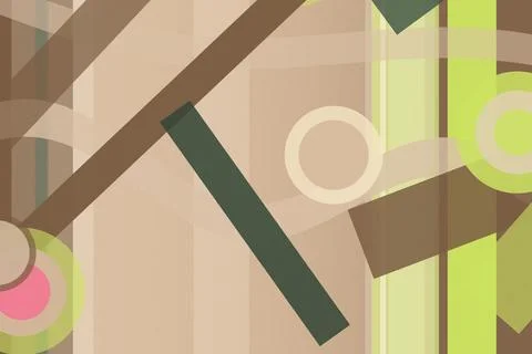 Abstract geometric pattern with layered shapes and lines in beige, green, b.. Stock Illustration