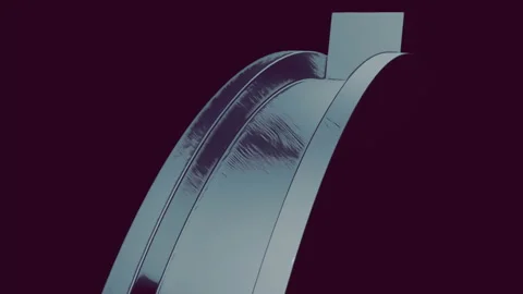 Abstract geometric pattern with metal arc and rolling 3D cube on a black Stock Footage 241835169