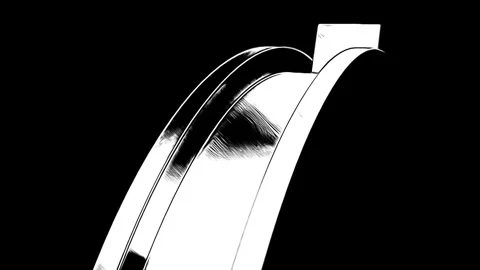 Abstract geometric pattern with metal arc and rolling 3D cube on a black Stock Footage 242109746