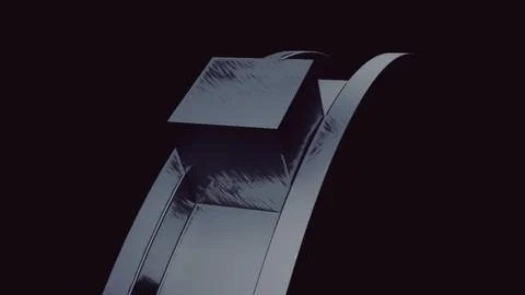 Abstract geometric pattern with metal arc and rolling 3D cube on a black Stock Illustration