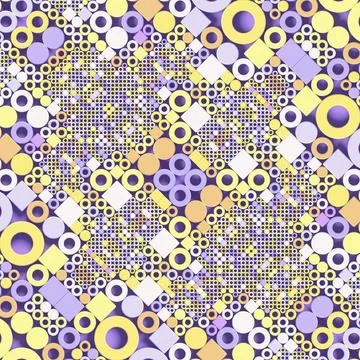 Abstract geometric pattern with multiple overlapping circles and squares Stock Illustration
