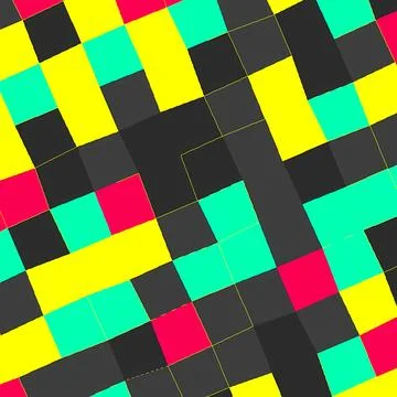 Abstract Geometric Pattern with Neon Cyan Yellow and Pink Squares Illustrazione stock