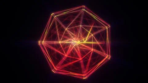 Abstract geometric pattern with neon light lines forming a glowing 3D structu 스톡 일러스트