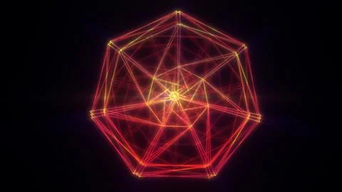 Abstract geometric pattern with neon light lines forming a glowing 3D structu Stock Illustration