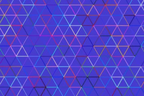 Abstract geometric pattern with neon triangles on blue background Stock Photos