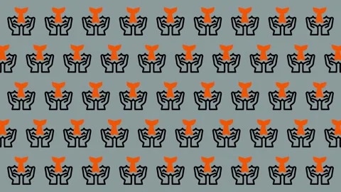 Abstract Geometric Pattern with Orange and Black Figures on Gray Background. Stock Footage 325382503