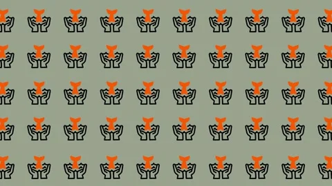 Abstract Geometric Pattern with Orange and Black Figures on Green Background. Stock Footage 325382514