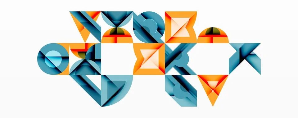 Abstract geometric pattern. Orange, blue shapes interlock creating illusion of Stock Illustration