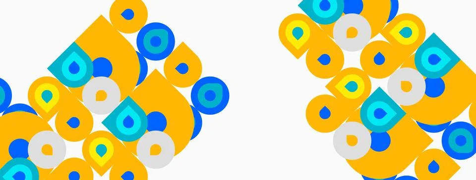 Abstract geometric pattern. Orange, blue shapes repeat across white backgroun Stock Illustration