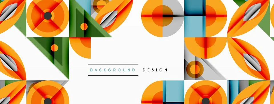 Abstract geometric pattern. Orange, green, blue shapes create modern design. Stock Illustration