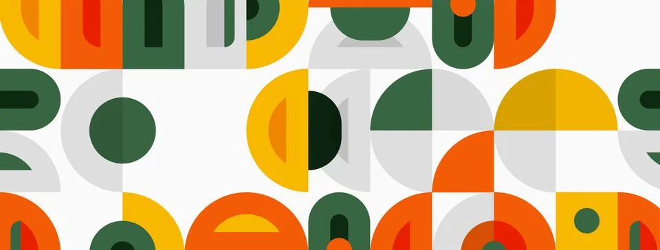 Abstract geometric pattern. Orange, green, beige shapes overlap creating retr Illustrazione stock