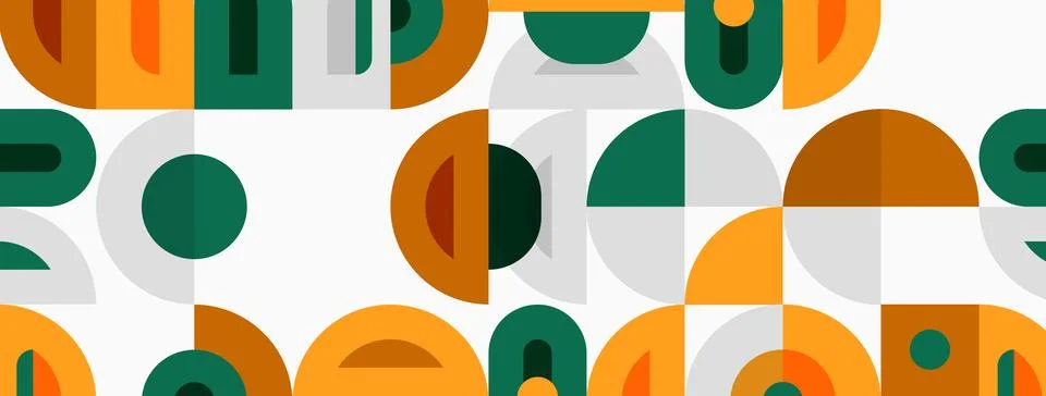 Abstract geometric pattern. Orange, green, beige shapes overlap creating pl.. Illustrazione stock