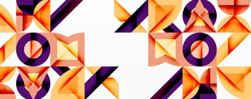 Abstract geometric pattern. Orange, purple shapes repeat across white background Stock Illustration