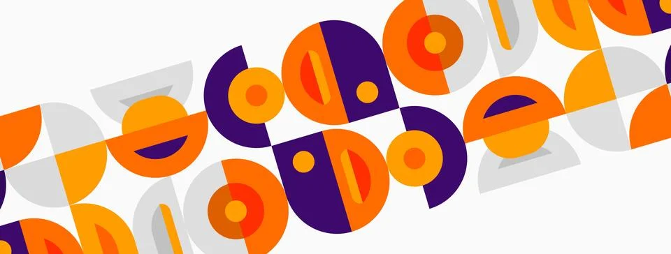Abstract geometric pattern. Orange, purple circles, semicircles repeat イラスト素材
