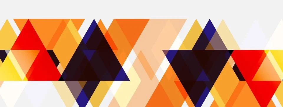Abstract geometric pattern. Orange, purple, yellow triangles overlap creating Illustrazione stock