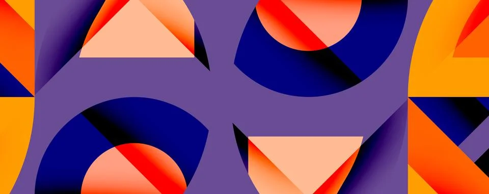 Abstract geometric pattern. Orange, red, navy shapes repeat across purple 스톡 일러스트
