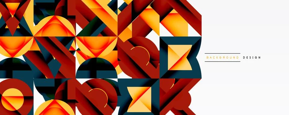 Abstract geometric pattern. Orange, red, black shapes overlap creating modern Stock Illustration