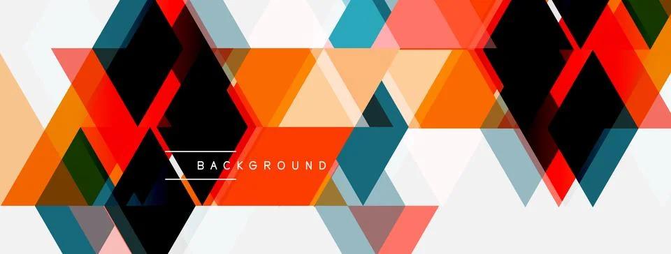Abstract geometric pattern. Orange, red, teal triangles overlap white space. Stock Illustration