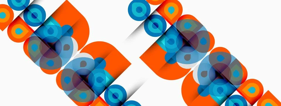 Abstract geometric pattern. Orange squares overlap circles, creating vibrant Stock Illustration