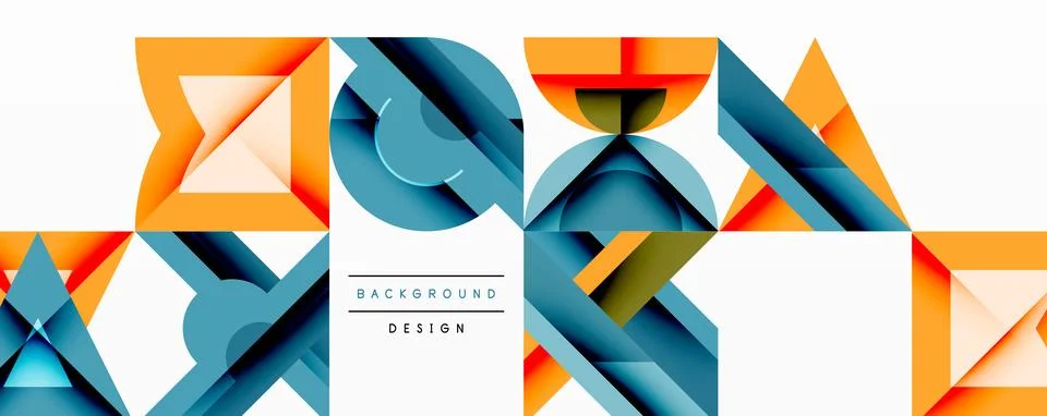 Abstract geometric pattern. Orange, teal shapes overlap creating modern design. Illustrazione stock