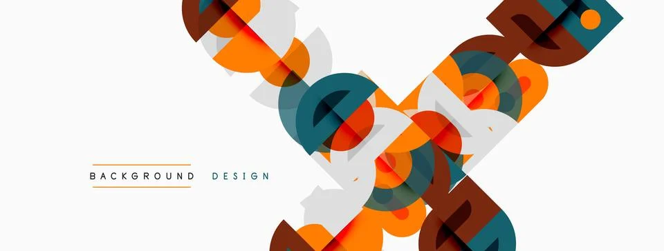 Abstract geometric pattern. Orange, teal, brown shapes overlap white space. Stock Illustration
