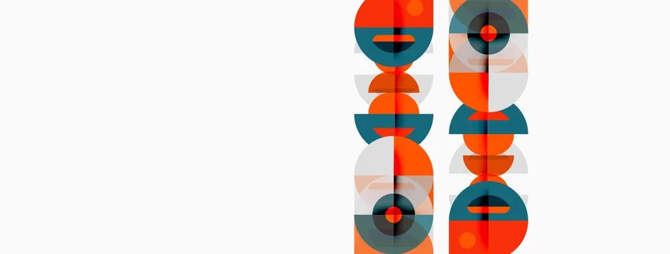Abstract geometric pattern. Orange, teal circles overlap creating vertical Stock Illustration